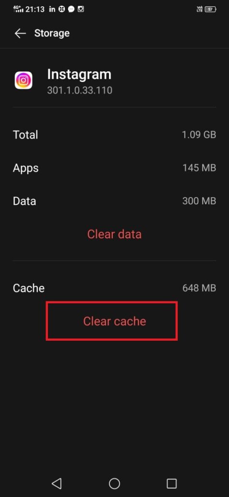 How to clear cache on Instagram